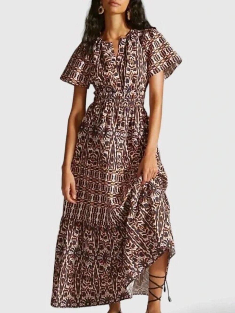 Anthropologie Somerset Maxi Dress Blue and Orange Abstract Pattern Size XL